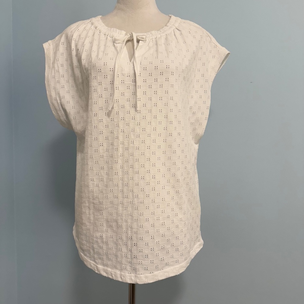 Dylan Anthropologie eyelet embroidery White‎ Cotton Blouse Size L